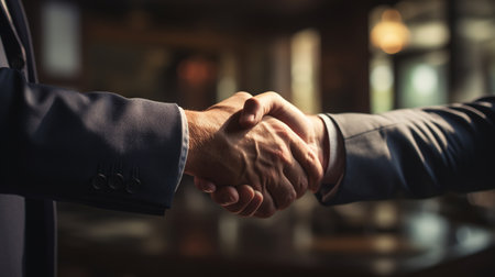 Close-up of business people shaking hands in office. Handshake conceptの素材