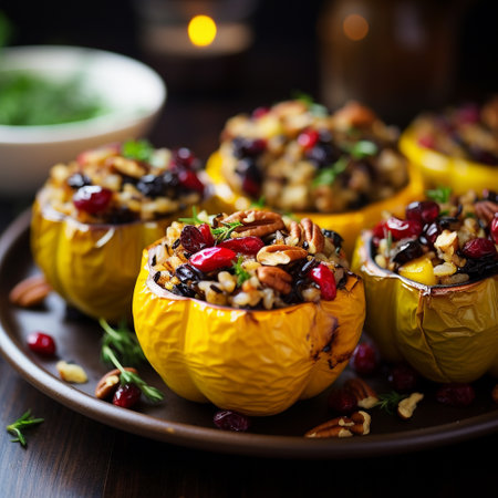 Stuffed pumpkins with quinoa, cranberries, almonds and dried cranberriesの素材