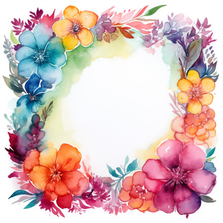 Watercolor floral wreath. Hand painted flowers on white background. Boho style.の素材
