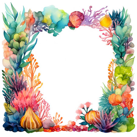 Watercolor frame with succulents, corals and succulentsの素材