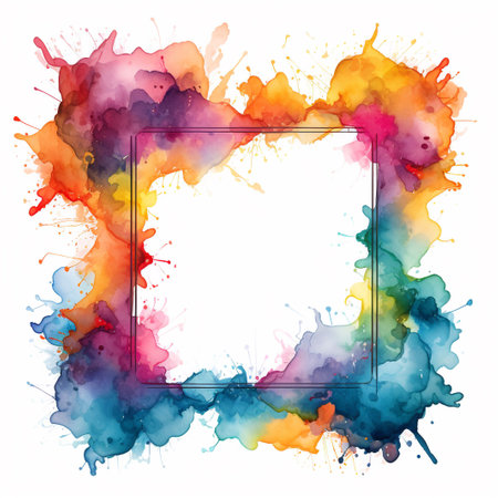 Watercolor frame with colorful splashes isolated on white background. Vector illustration.の素材