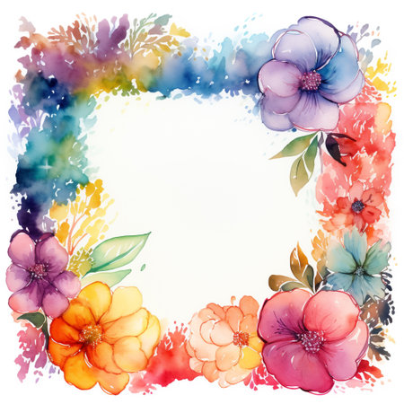 Watercolor frame with flowers. Hand painted floral background for your designの素材