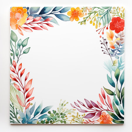 Watercolor floral frame on white background. Hand painted vector illustration.の素材