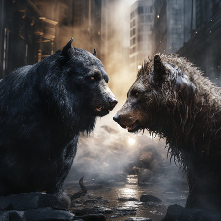 Black bear fighting with a black bear in a dark city with smokeの素材