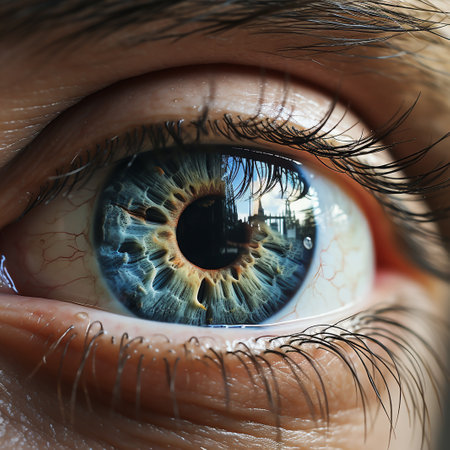 Close-up of human eye with beautiful blue iris. Macro shotの素材