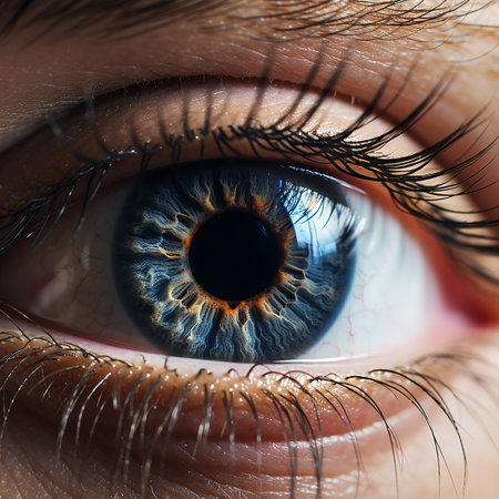 Close-up of human eye with blue iris. Macro shotの素材
