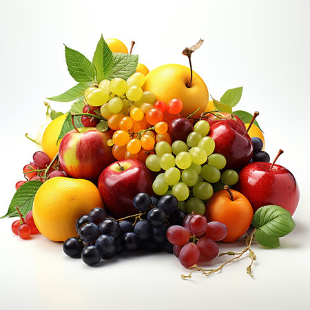 Fruits and berries isolated on white background. Healthy food concept.の素材