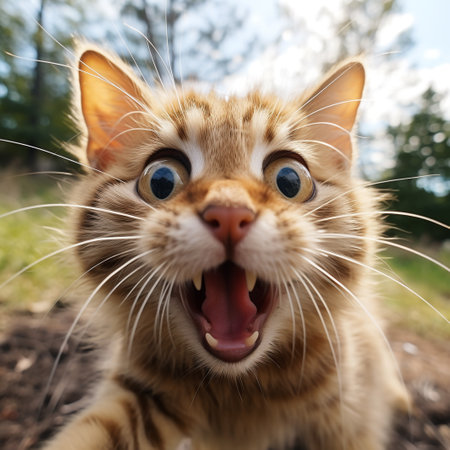 Cute ginger kitten with funny expression on his face, close upの素材
