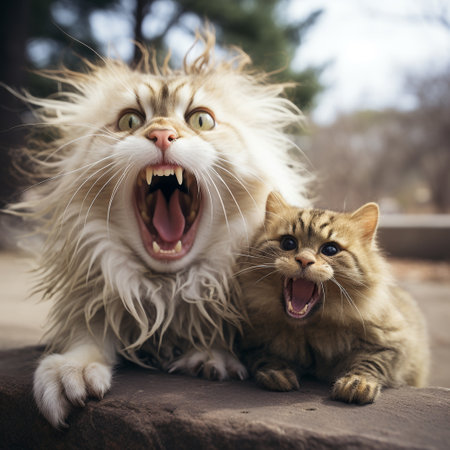 Funny cat and kitten in the park. Selective focus.の素材