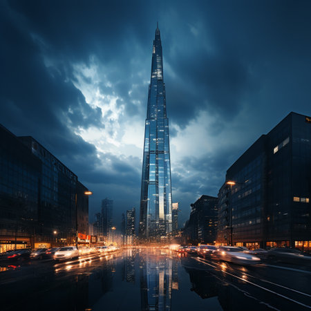 night scene of modern skyscrapers in the city of londonの素材