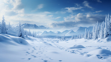 Beautiful winter landscape with snow covered fir trees in the mountains.の素材