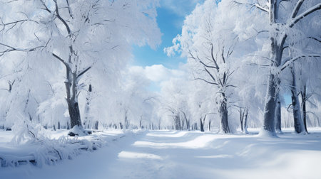Beautiful winter landscape with trees covered with hoarfrost in the parkの素材