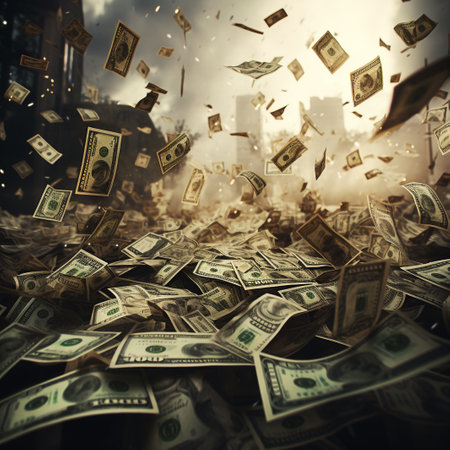 Dollars falling in the air. The concept of wealth.の素材