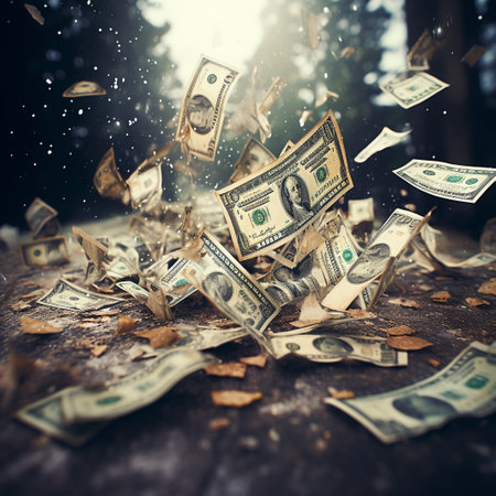 Dollars falling in the forest. Concept of financial crisis.の素材