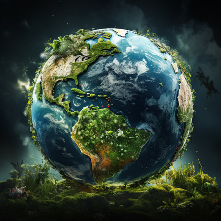 Planet earth with continents and oceans covered with vegetation. 3d renderingの素材