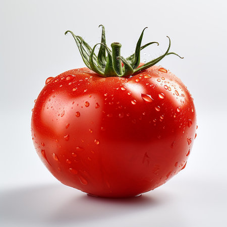 Fresh tomato with water drops on white background. 3d illustration.の素材
