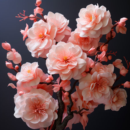 Plum blossom on dark background. Floral design element.の素材