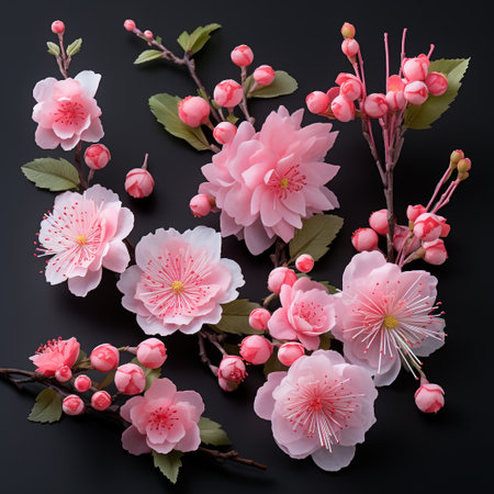 Beautiful cherry blossom flowers on black background. Cherry blossom. Cherry blossomの素材