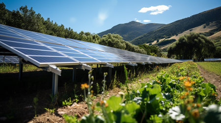 solar energy panels in the mountains, panoramic view.の素材