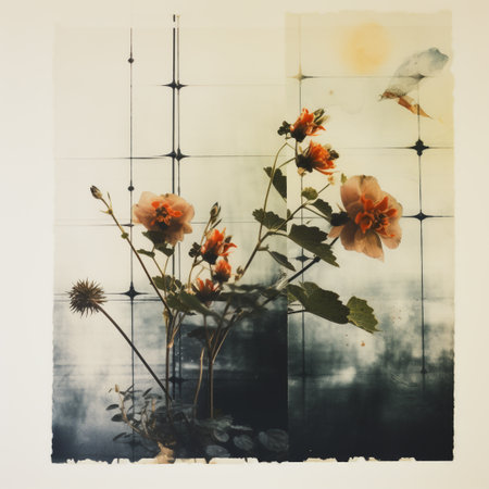 Vintage photo of flowers in the vase with grunge backgroundの素材