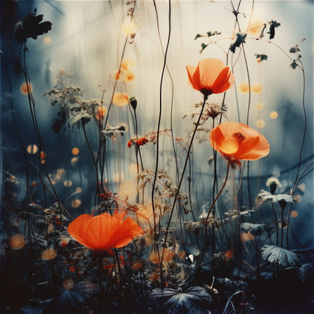 Beautiful poppies in the meadow. Filtered image processed vintage effect.の素材