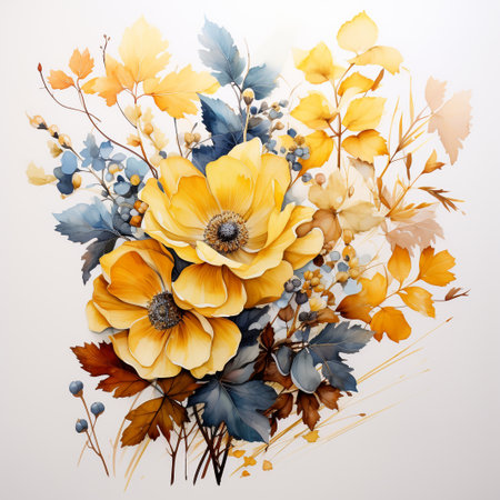 Bouquet of yellow and blue anemone flowers. Vector illustration.の素材