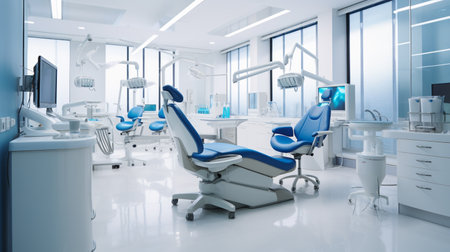 Interior of a modern dental clinic. Dental equipment. 3d renderingの素材