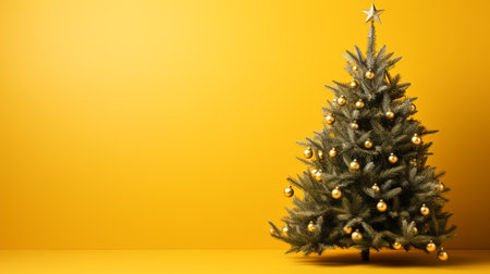 Christmas tree on a yellow background. 3d rendering, 3d illustrationの素材