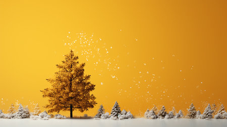 Christmas tree in the snow on a yellow background. 3d renderingの素材