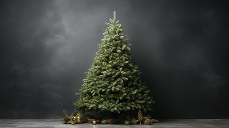 Christmas tree with pine cones and baubles, 3D renderの素材
