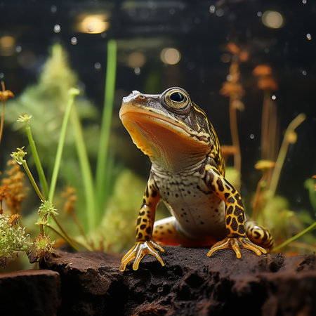 Frog in the aquarium. Wildlife scene from nature. Animal in the aquarium.の素材