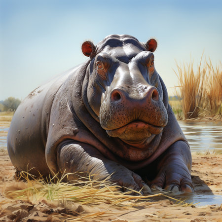 Hippopotamus (Hippopotamus amphibius) in waterの素材