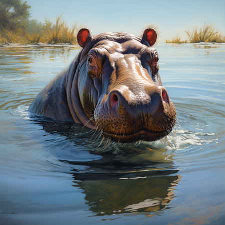 Hippopotamus in the water. 3d rendering illustration.の素材