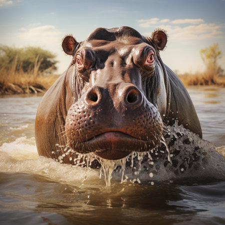 Hippo in water, Kruger National Park, South Africaの素材