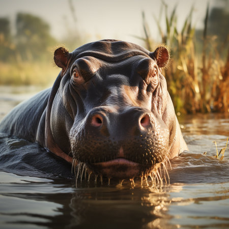 Hippopotamus in the water, Hippopotamus amphibiusの素材