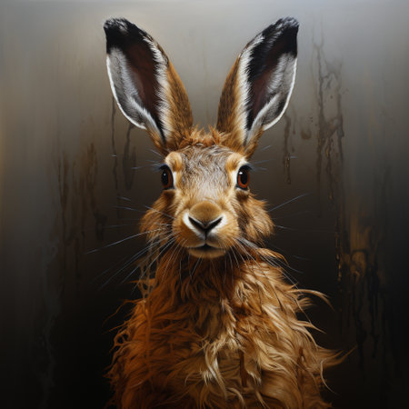 Portrait of a red hare on a dark background. Studio shot.の素材
