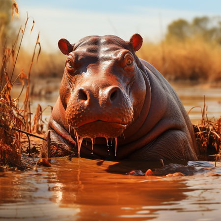 Hippo in the water. Hippopotamus, Hippopotamus amphibiusの素材