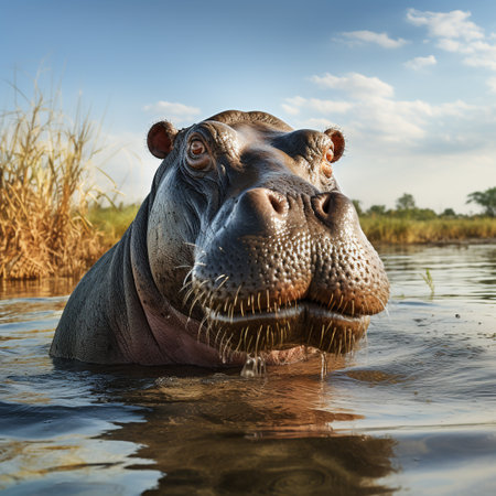 Hippopotamus in water, Kruger National Park, South Africaの素材