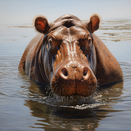 Hippopotamus in the water, close-up of headの素材