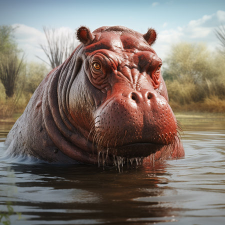 Hippopotamus in the river. Hippopotamus in waterの素材