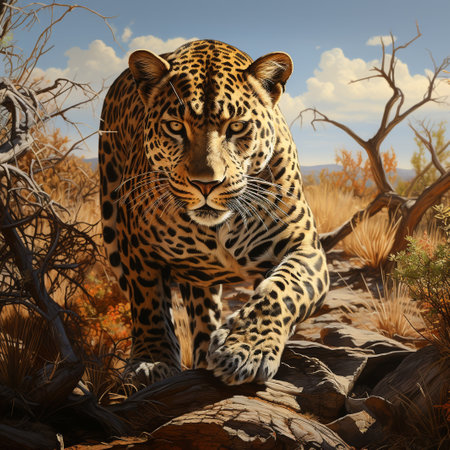 Leopard in the desert of Namibia. 3D illustration.の素材