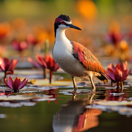 Black-crowned jacana (Thalassarche melanophrys) in the waterの素材