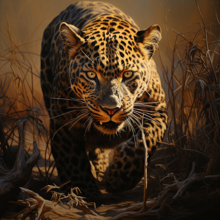 Leopard in the savannah. Wildlife scene from Africa. Panthera pardusの素材