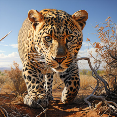 Leopard in the desert. 3D rendered illustration of a leopard.の素材