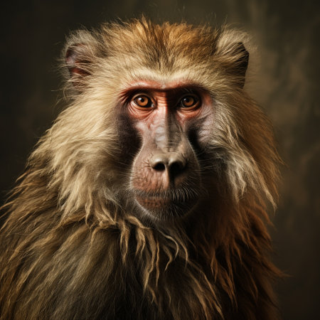 Portrait of a monkey on a dark background. Animal theme.の素材