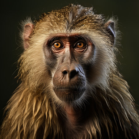 Portrait of a monkey in front of a dark background. Studio shot.の素材
