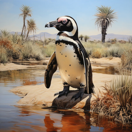 African penguin (Spheniscus demersus) in the desertの素材