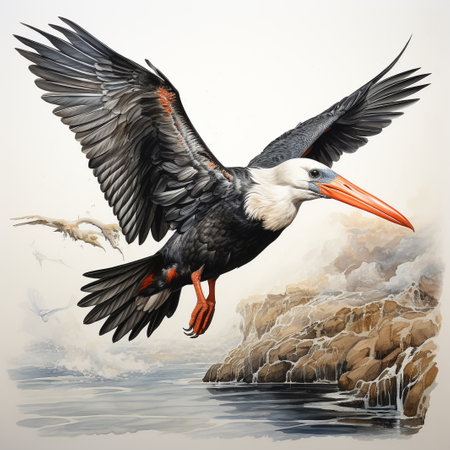 Pelican in flight. Watercolor painting. Vector illustration.の素材