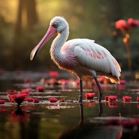 Roseate spoonbill (Platalea rosea) in the waterの素材