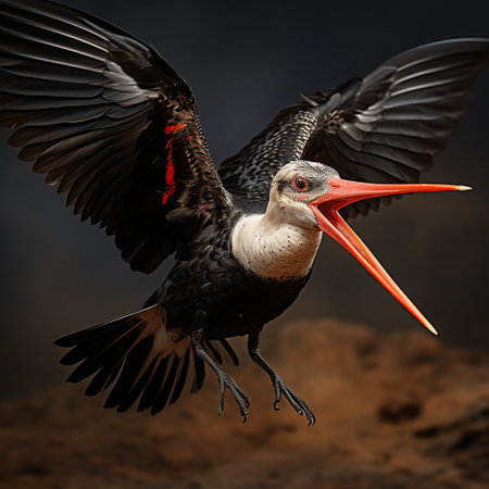 Red-billed stork (Ciconia nigra) in flightの素材